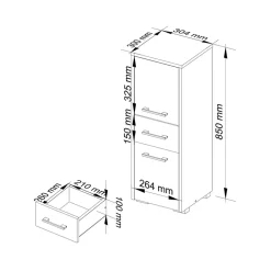 Garnero Arredamenti Colonne Per Bagno-Colonna bagno 30x85h cm bassa 2 ante 1 cassetto Woters Bianco Lucido