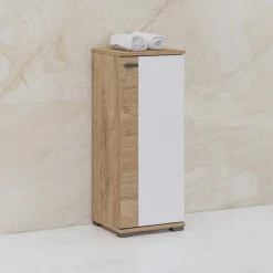 Garnero Arredamenti Colonne Per Bagno-Colonna bagno 35x86h cm bassa 1 anta bianco lucido rovere Crystal