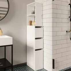 Garnero Arredamenti Colonne Per Bagno-Colonna bagno 33x136h cm con 2 cassetti moderno bianco Zaida