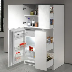 Garnero Arredamenti Scaffali E Dispense-Colonna frigo dispensa cucina 90x165h cm moderna bianco grigio pietra Gourmet Bianco Lucido - Grigio pietra