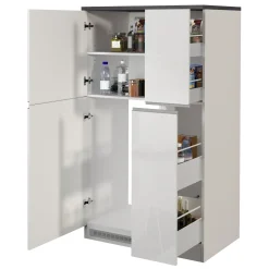 Garnero Arredamenti Scaffali E Dispense-Colonna frigo dispensa cucina 90x165h cm moderna bianco grigio pietra Gourmet Bianco Lucido - Grigio pietra
