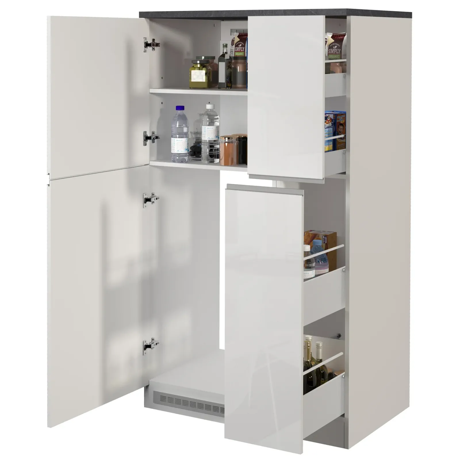 Garnero Arredamenti Scaffali E Dispense-Colonna frigo dispensa cucina 90x165h cm moderna bianco grigio pietra Gourmet Bianco Lucido - Grigio pietra