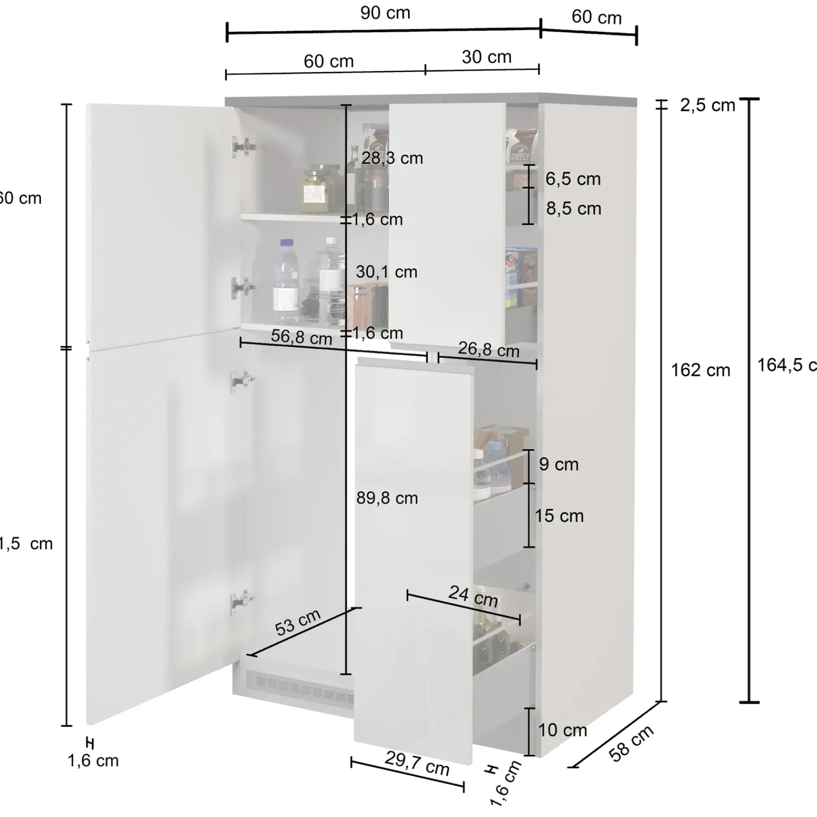 Garnero Arredamenti Scaffali E Dispense-Colonna frigo dispensa cucina 90x165h cm moderna antracite rovere Gourmet Antracite - Rovere