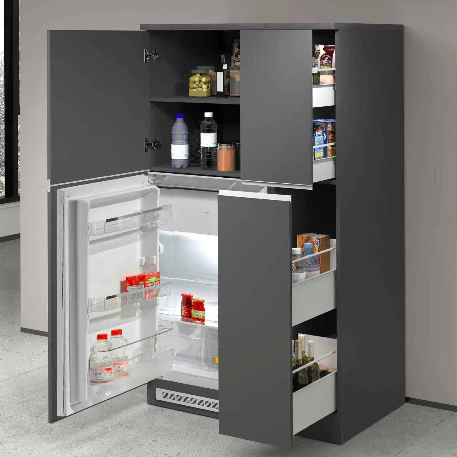 Garnero Arredamenti Scaffali E Dispense-Colonna frigo dispensa cucina 90x165h cm moderna antracite grigio pietra Gourmet Antracite - Grigio pietra