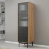 Garnero Arredamenti Credenza Alta-Colonna soggiorno 52x180h cm 1 anta 3 cassetti rovere nero Herning