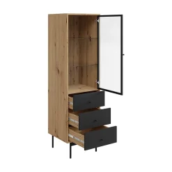 Garnero Arredamenti Credenza Alta-Colonna soggiorno 52x180h cm 1 anta 3 cassetti rovere nero Herning