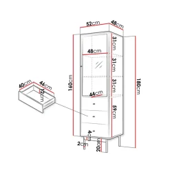 Garnero Arredamenti Credenza Alta-Colonna soggiorno 52x180h cm 1 anta 3 cassetti rovere nero Herning
