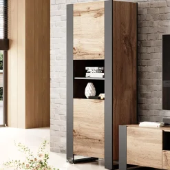 Garnero Arredamenti Credenza Alta-Colonna soggiorno 65x171h cm 2 ante 2 vani a giorno legno antracite Tampere