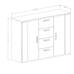 Garnero Arredamenti Comò|Comò-Comò moderno 132x94h cm con 4 cassetti e 2 ante rovere scuro nero Edric