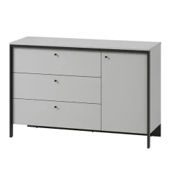Garnero Arredamenti Comò|Comò-Comò 136x91h cm 1 anta 3 cassetti con LED grigio nero Luna