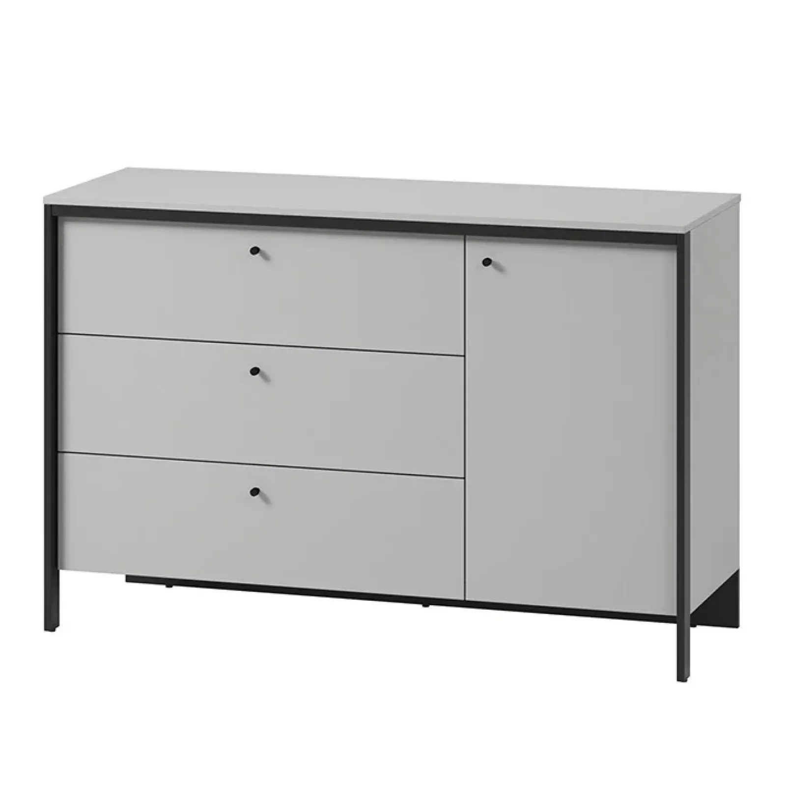 Garnero Arredamenti Comò|Comò-Comò 136x91h cm 1 anta 3 cassetti con LED grigio nero Luna