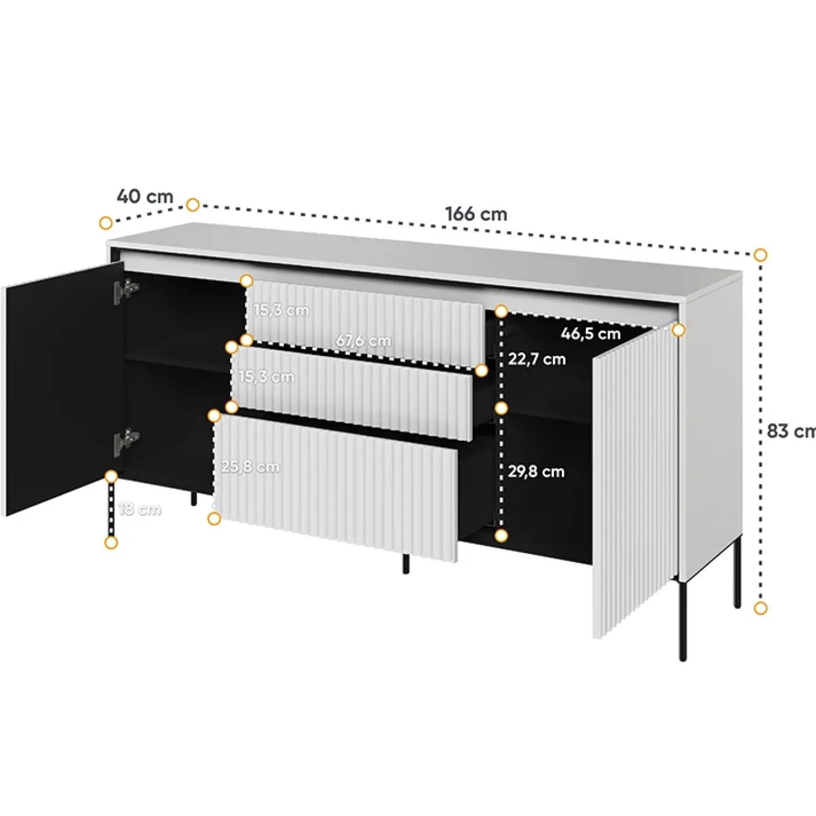 Garnero Arredamenti Comò|Comò-Comò 136x91h cm 1 anta 3 cassetti con LED grigio nero Luna