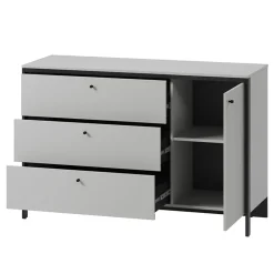 Garnero Arredamenti Comò|Comò-Comò 136x91h cm 1 anta 3 cassetti con LED grigio nero Luna