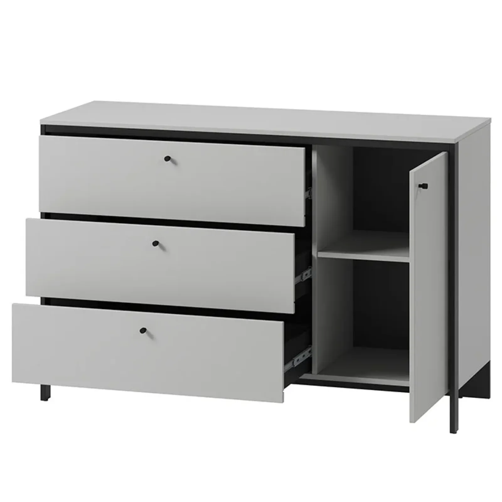 Garnero Arredamenti Comò|Comò-Comò 136x91h cm 1 anta 3 cassetti con LED grigio nero Luna