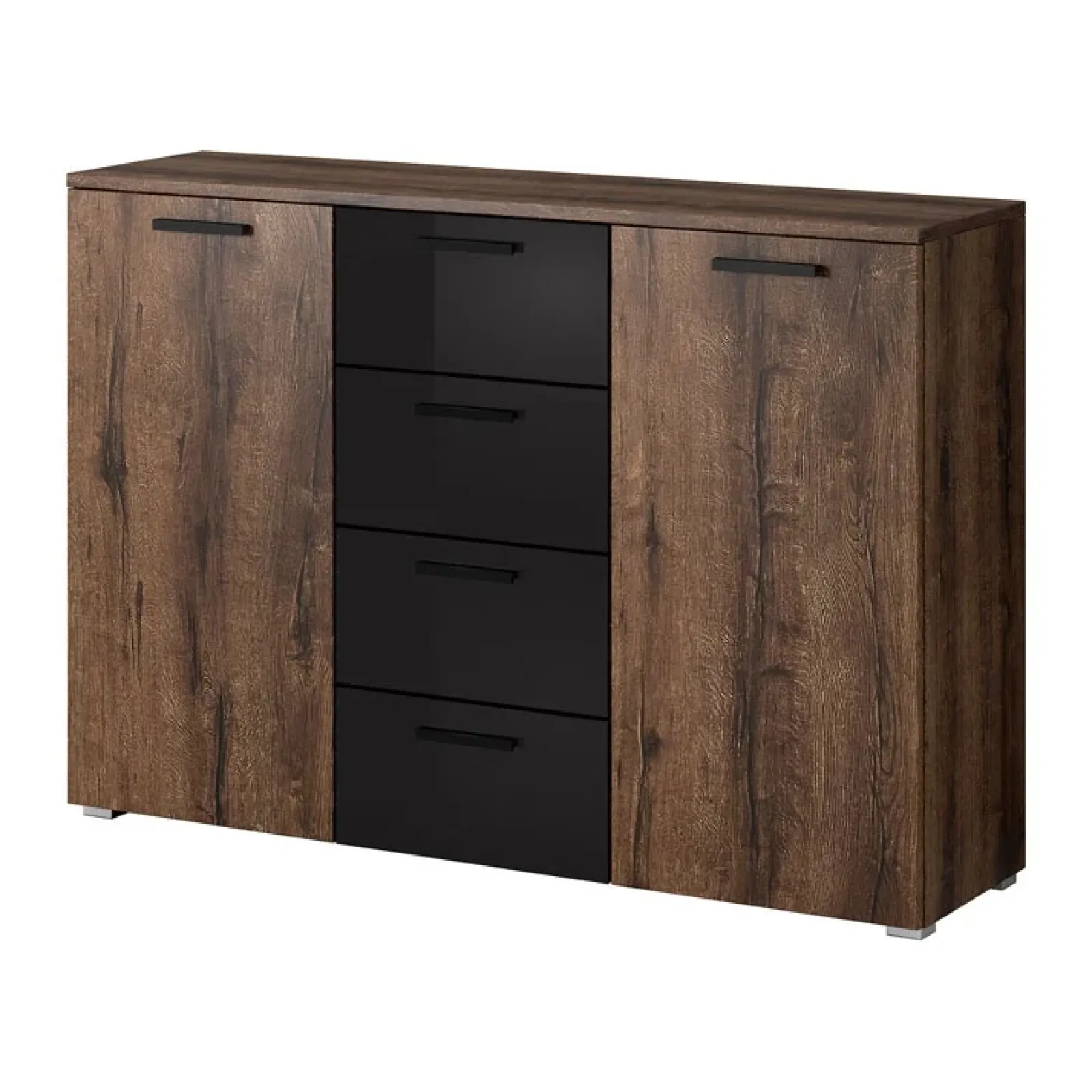 Garnero Arredamenti Comò|Comò-Comò 132x93h cm 2 ante 4 cassetti noce nero lucido Cortina Gihome® Nero Lucido - Wengè