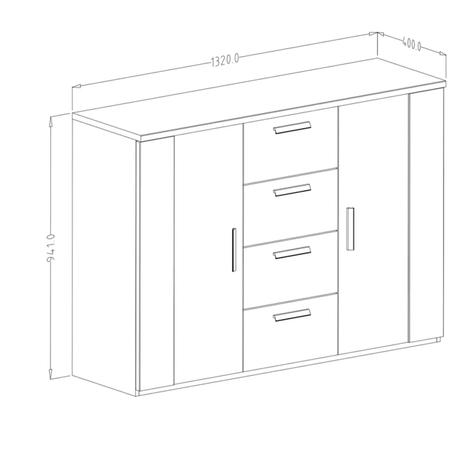 Garnero Arredamenti Comò|Comò-Comò 132x94h cm 2 ante con cassetti nero Vulcano Rovere