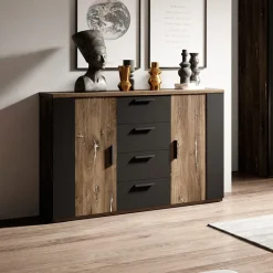 Garnero Arredamenti Comò|Comò-Comò 132x94h cm 2 ante con cassetti rovere scuro nero Vulcano Rovere Rustico