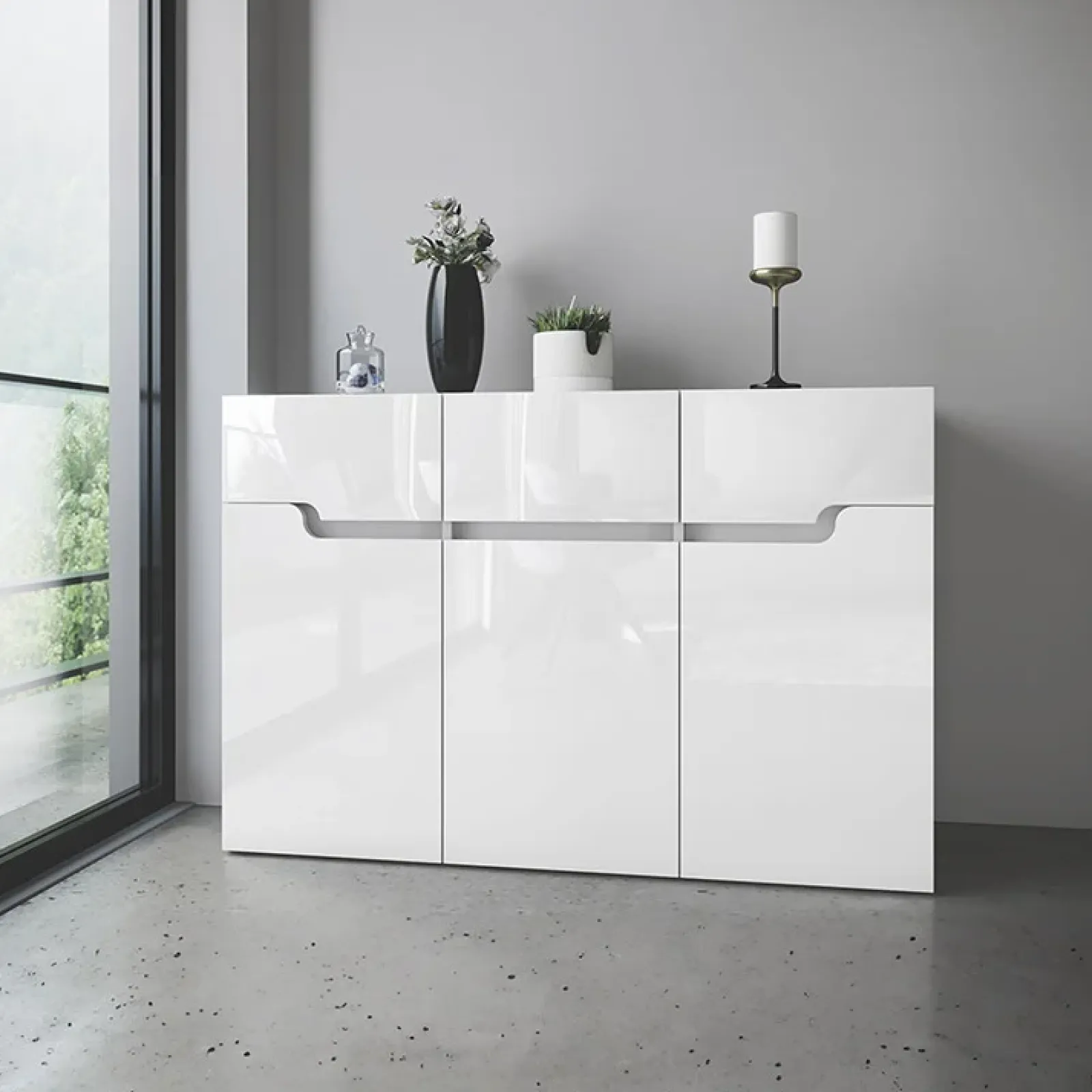 Garnero Arredamenti Comò Cameretta|Comò-Comò 120x81h cm 3 ante moderno bianco lucido Twilight
