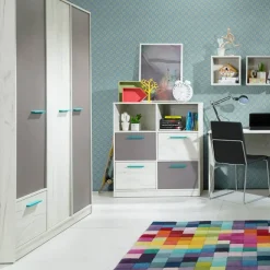 Garnero Arredamenti Comò Cameretta|Comò-Comò 97x86h cm 4 cassetti cameretta bianco pino grigio blu Maya Gihome®