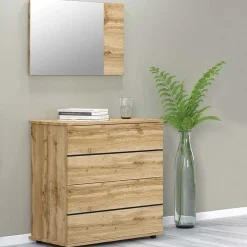 Garnero Arredamenti Comò|Comò-Comò 80x80h cm 4 cassetti con specchio moderno  quercia Tamika