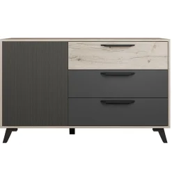 Garnero Arredamenti Comò Cameretta|Comò-Comò 130x80h cm 3 cassetti moderno rovere antracite opaco Urbino