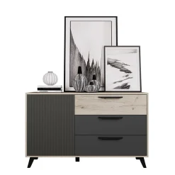 Garnero Arredamenti Comò Cameretta|Comò-Comò 130x80h cm 3 cassetti moderno rovere antracite opaco Urbino