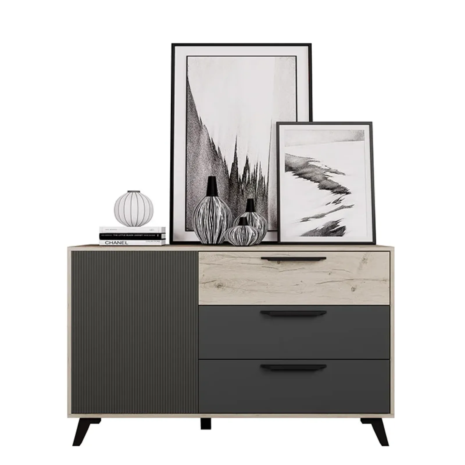 Garnero Arredamenti Comò Cameretta|Comò-Comò 130x80h cm 3 cassetti moderno rovere antracite opaco Urbino