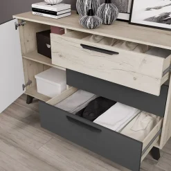 Garnero Arredamenti Comò Cameretta|Comò-Comò 130x80h cm 3 cassetti moderno rovere antracite opaco Urbino