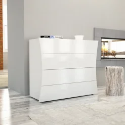 Garnero Arredamenti Comò Cameretta|Comò-Comò 98x82h cm 4 cassetti moderno bianco lucido Neve
