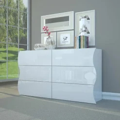 Garnero Arredamenti Comò Cameretta|Comò-Comò 155x82h cm 6 cassetti moderno bianco lucido Sea Gihome®