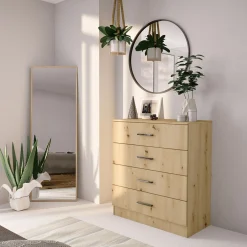 Garnero Arredamenti Comò Cameretta|Comò-Comò 80x91h cm 4 cassetti moderno Cavour Gihome® Rovere Rustico