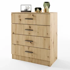 Garnero Arredamenti Comò Cameretta|Comò-Comò 80x91h cm 4 cassetti moderno Cavour Gihome® Rovere Rustico