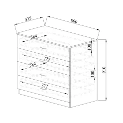 Garnero Arredamenti Comò Cameretta|Comò-Comò 80x91h cm 4 cassetti moderno Cavour Gihome® Rovere Rustico