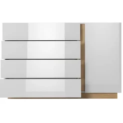 Garnero Arredamenti Comò Cameretta|Comò-Comò 138x91h cm con cassetti moderno bianco lucido rovere Noa