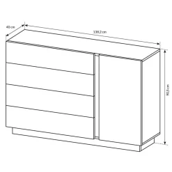 Garnero Arredamenti Comò Cameretta|Comò-Comò 138x91h cm con cassetti moderno bianco lucido rovere Noa