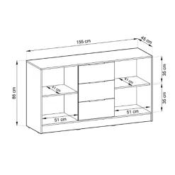 Garnero Arredamenti Comò Cameretta|Comò-Comò 155x86h cm con cassetti moderno quercia nero Miller Rovere Rustico