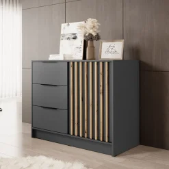 Garnero Arredamenti Comò Cameretta|Comò-Comò 105x86h cm con cassetti moderno quercia Miller Antracite