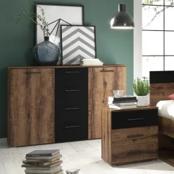 Garnero Arredamenti Comò|Comò-Comò 132x93h cm moderno rovere scuro nero Lisbona Gihome®