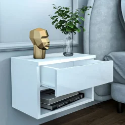 Garnero Arredamenti Comodini Cameretta|Comò-Comodino sospeso 45x32h cm con cassetto bianco Frog