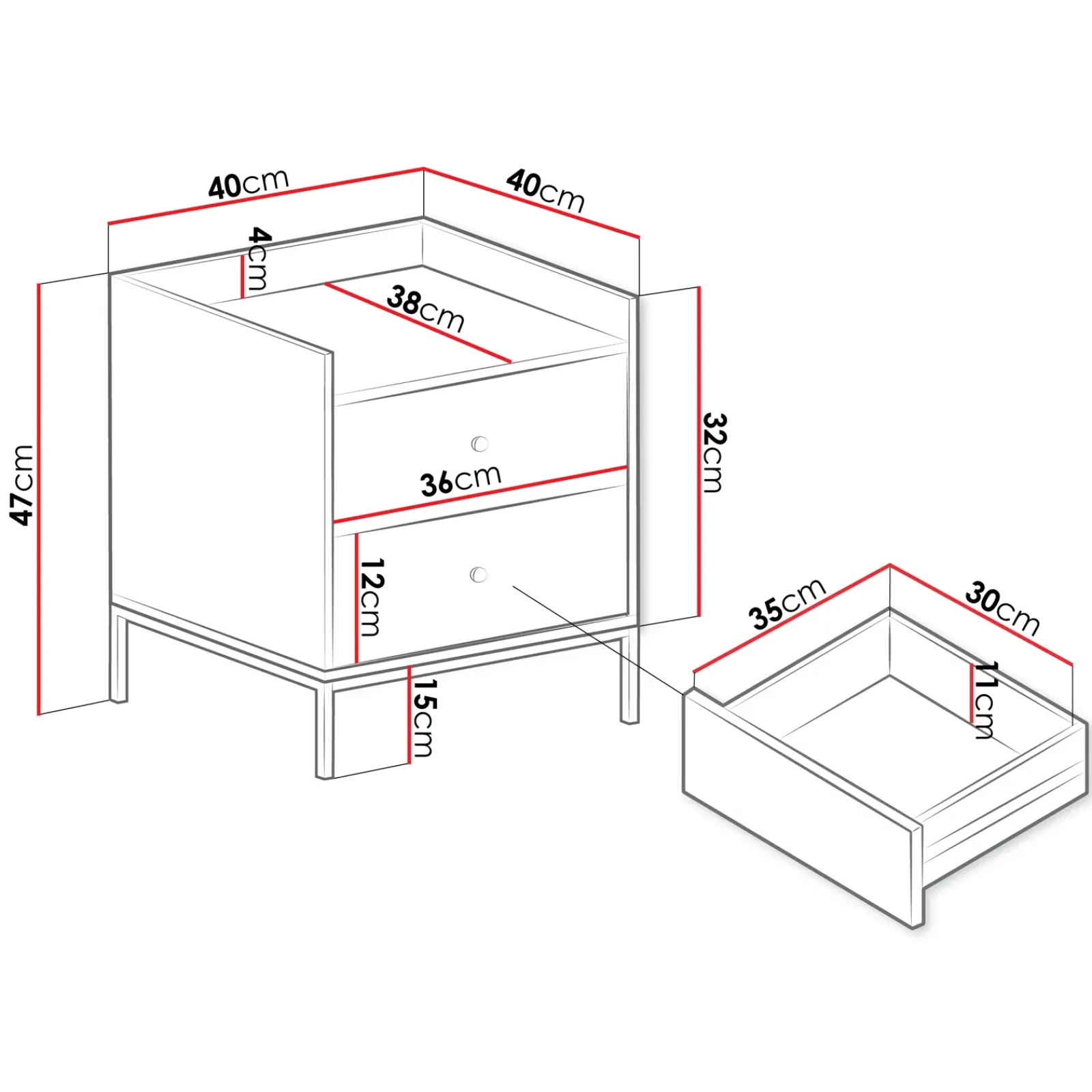 Garnero Arredamenti Comodini Cameretta|Comò-Comodino 40x47h cm 2 cassetti design moderno bianco Pollon