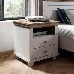 Garnero Arredamenti Comodini Cameretta|Comò-Comodino 52x54h cm 2 cassetti moderno quercia Texel Bianco Frassinato