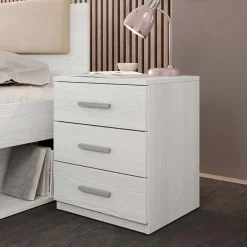 Garnero Arredamenti Comodini Cameretta|Comò-Comodino 46x56h cm 3 cassetti moderno pino bianco Cortina