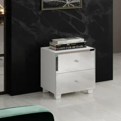 Garnero Arredamenti Comodini Cameretta|Comò-Comodino 45x51h cm 2 cassetti design con specchio bianco Selva Bianco Opaco