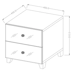 Garnero Arredamenti Comodini Cameretta|Comò-Comodino 45x51h cm 2 cassetti design con specchio bianco Selva Bianco Opaco