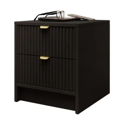 Garnero Arredamenti Comodini|Comò-Comodino 35x40h cm 2 cassetti cannettato nero Athena Nero Opaco