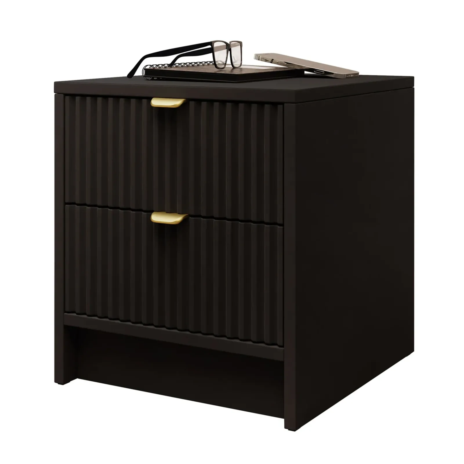 Garnero Arredamenti Comodini|Comò-Comodino 35x40h cm 2 cassetti cannettato nero Athena Nero Opaco