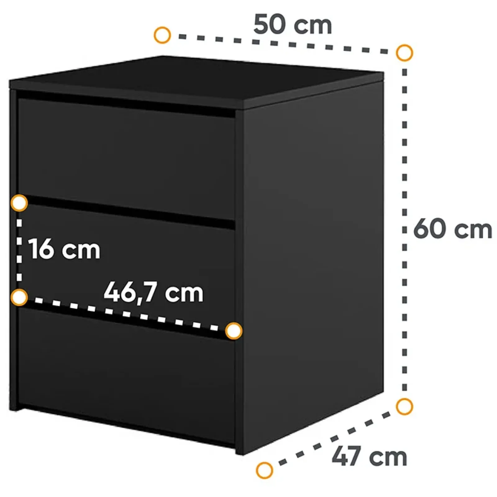 Garnero Arredamenti Comodini|Comò-Comodino 50x60h cm 3 cassetti nero Ombra Nero Opaco