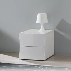Garnero Arredamenti Comodini Cameretta|Comò-Comodino 50x40h cm 2 cassetti moderno bianco lucido Neve