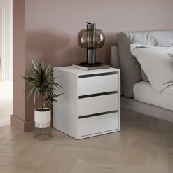 Garnero Arredamenti Comodini|Comò-Comodino 50x60h cm 3 cassetti Ombra Bianco Opaco