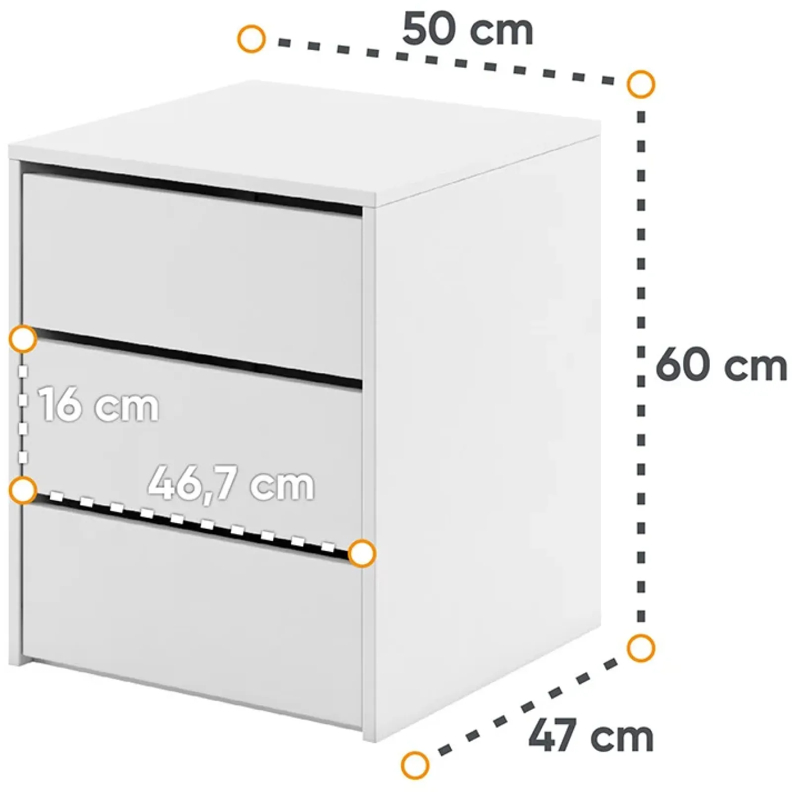 Garnero Arredamenti Comodini|Comò-Comodino 50x60h cm 3 cassetti Ombra Bianco Opaco